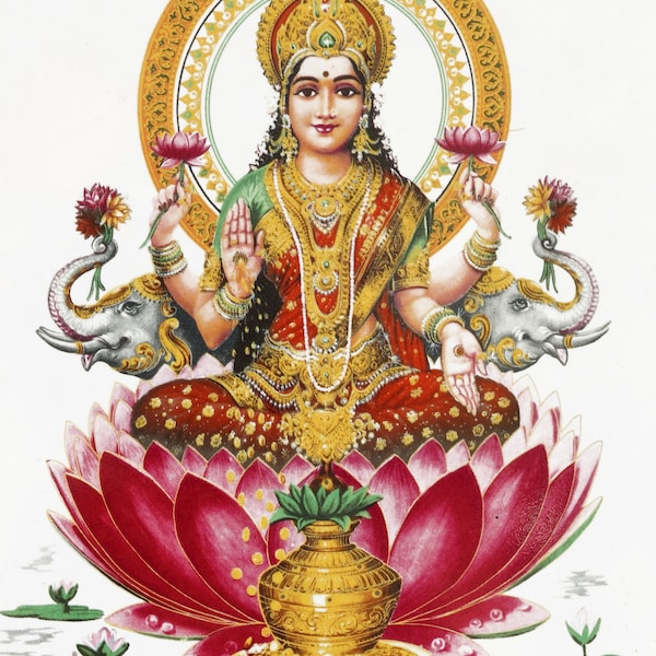 Déesse hindoue Lakshmi, Statue hindoue hindou Decor hindou Art affiche impression Mantra Yoga méditation Inspiration impression indienne bouddha impression argent