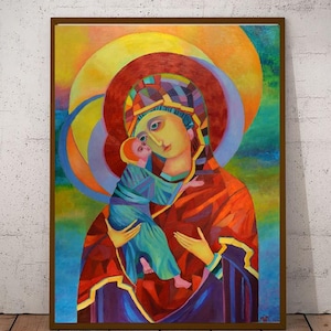 Impresión de la Virgen María Impresiones católicas Virgen María y el Niño CARTEL católico Regalos católicos Imágenes religiosas Impresión de arte mural cristiano 12x16