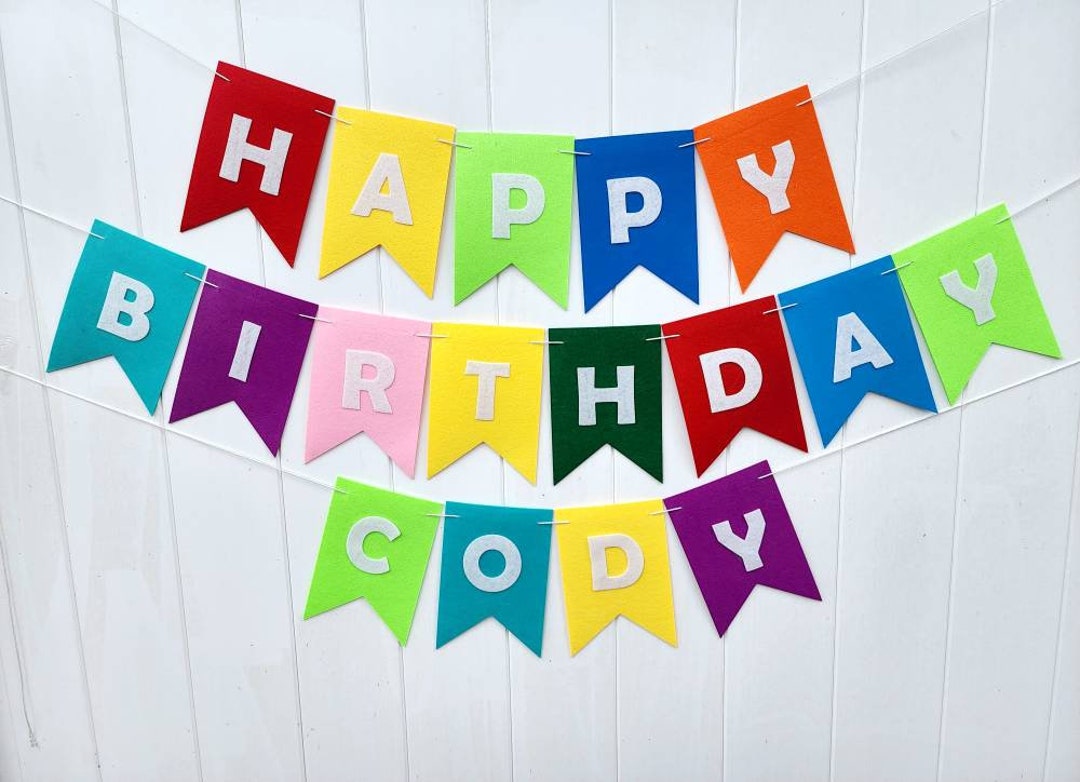 Personalized Happy Birthday Banner Felt Birthday Garland Etsy
