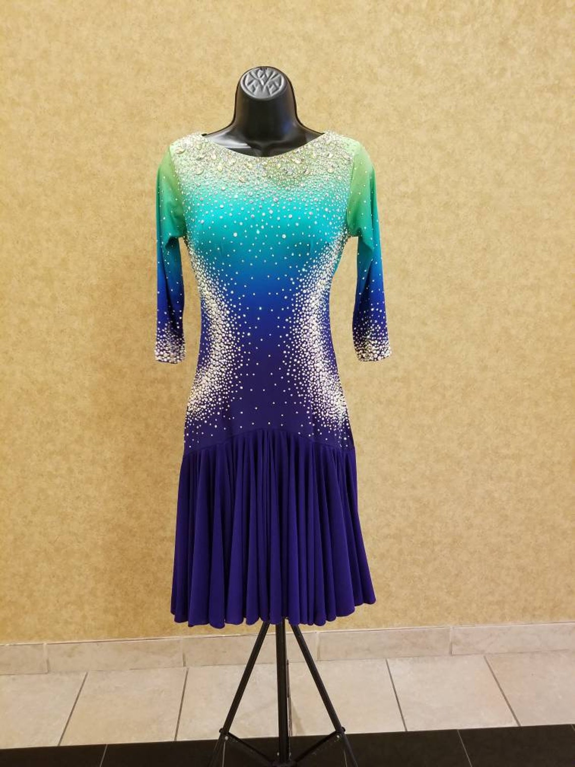Short Ballroom Latin/Rhythm Dress Blue and Green Dance Etsy