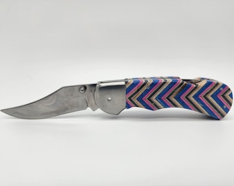 Pink and Blue Chevron Recycled skateboard pocket knife