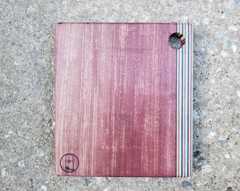 Teal and purple recycled skateboard/purple heart cutting board