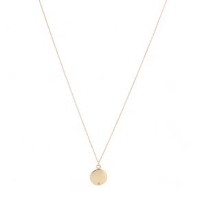 14k Yellow Gold Engravable Round Pendant Necklace With Diamond