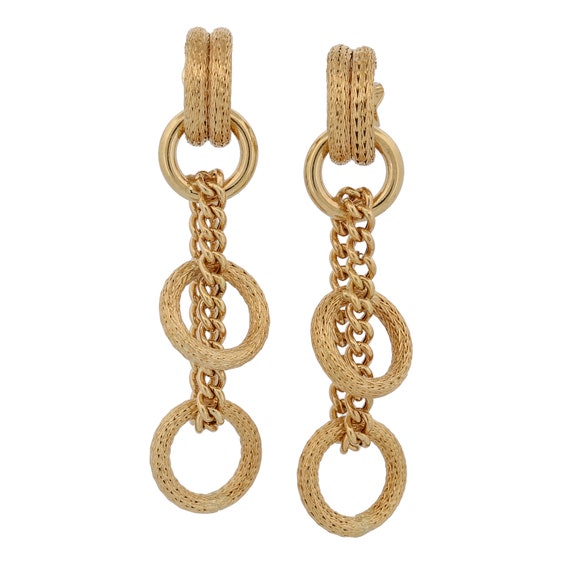 Braided Texture Circles 18k Gold Dangle Drop Earr… - image 1