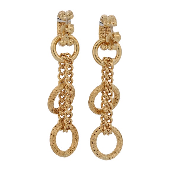 Braided Texture Circles 18k Gold Dangle Drop Earr… - image 3