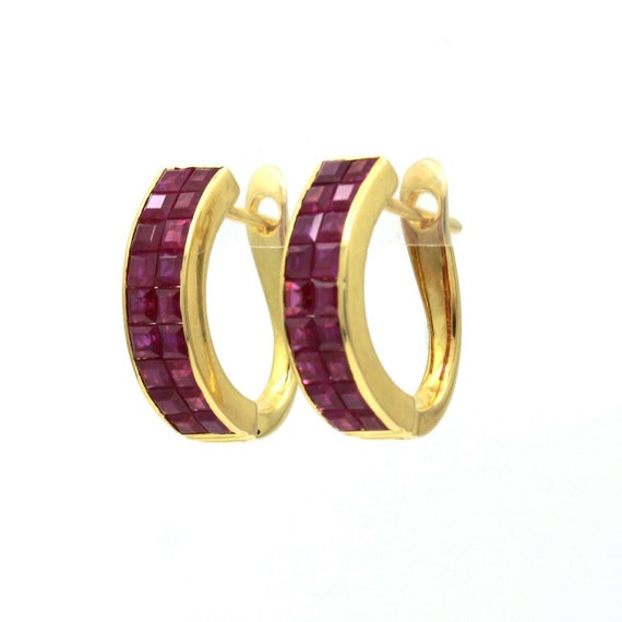Women's Invisible Set Ruby Half Hoop Earrings in … - image 5