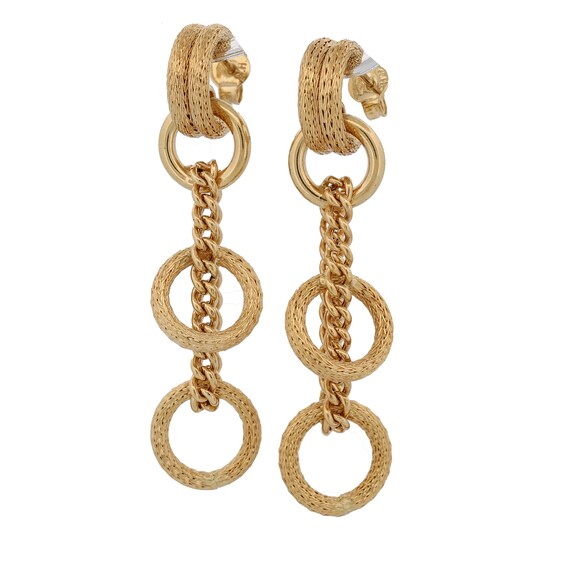 Braided Texture Circles 18k Gold Dangle Drop Earr… - image 4