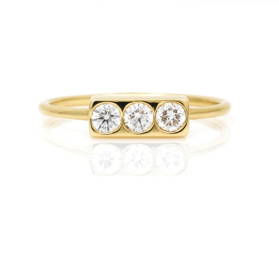 Jennifer Rivera Minimo Diamond Bar Ring in 18k Yel