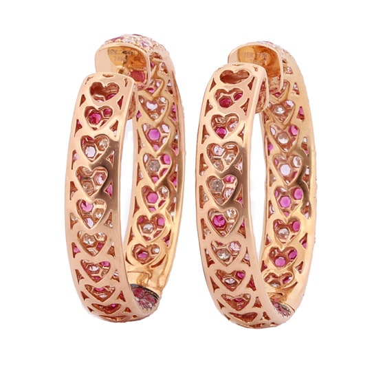 18k Rose Gold Hoop Earrings Inside-Out Diamond Pi… - image 3