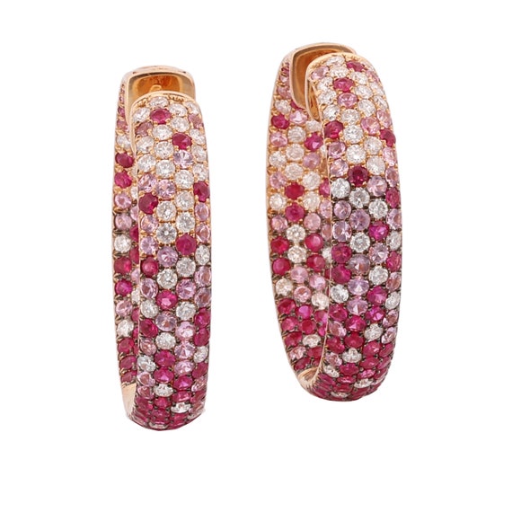 18k Rose Gold Hoop Earrings Inside-Out Diamond Pi… - image 1