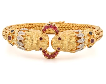 Lalaounis Double Lion Head Bracelet in 18k Yellow Gold