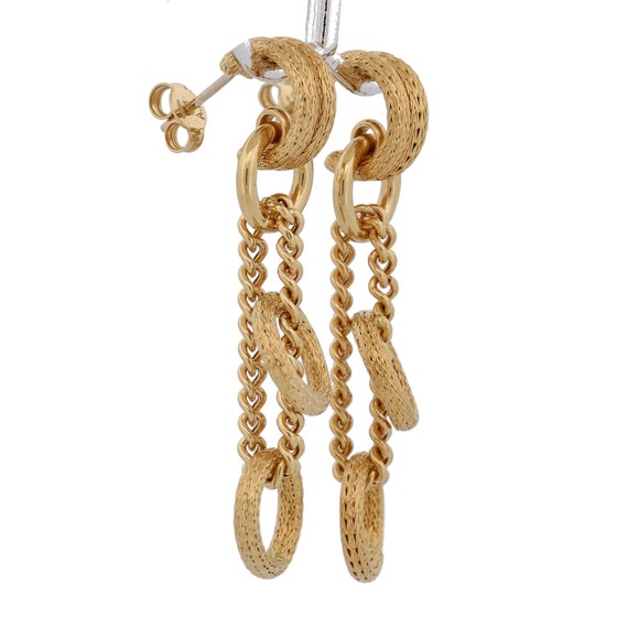 Braided Texture Circles 18k Gold Dangle Drop Earr… - image 2