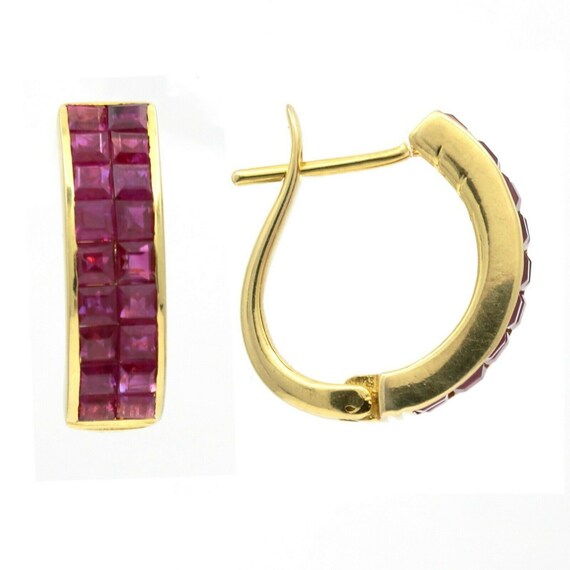 Women's Invisible Set Ruby Half Hoop Earrings in … - image 2