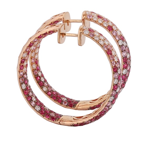 18k Rose Gold Hoop Earrings Inside-Out Diamond Pi… - image 2