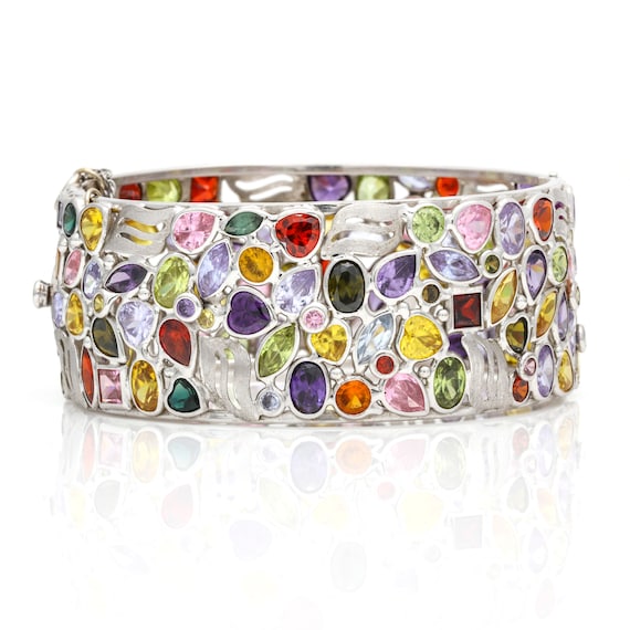 Women's Colorful Gemstone Bracelet in 14k White G… - image 1