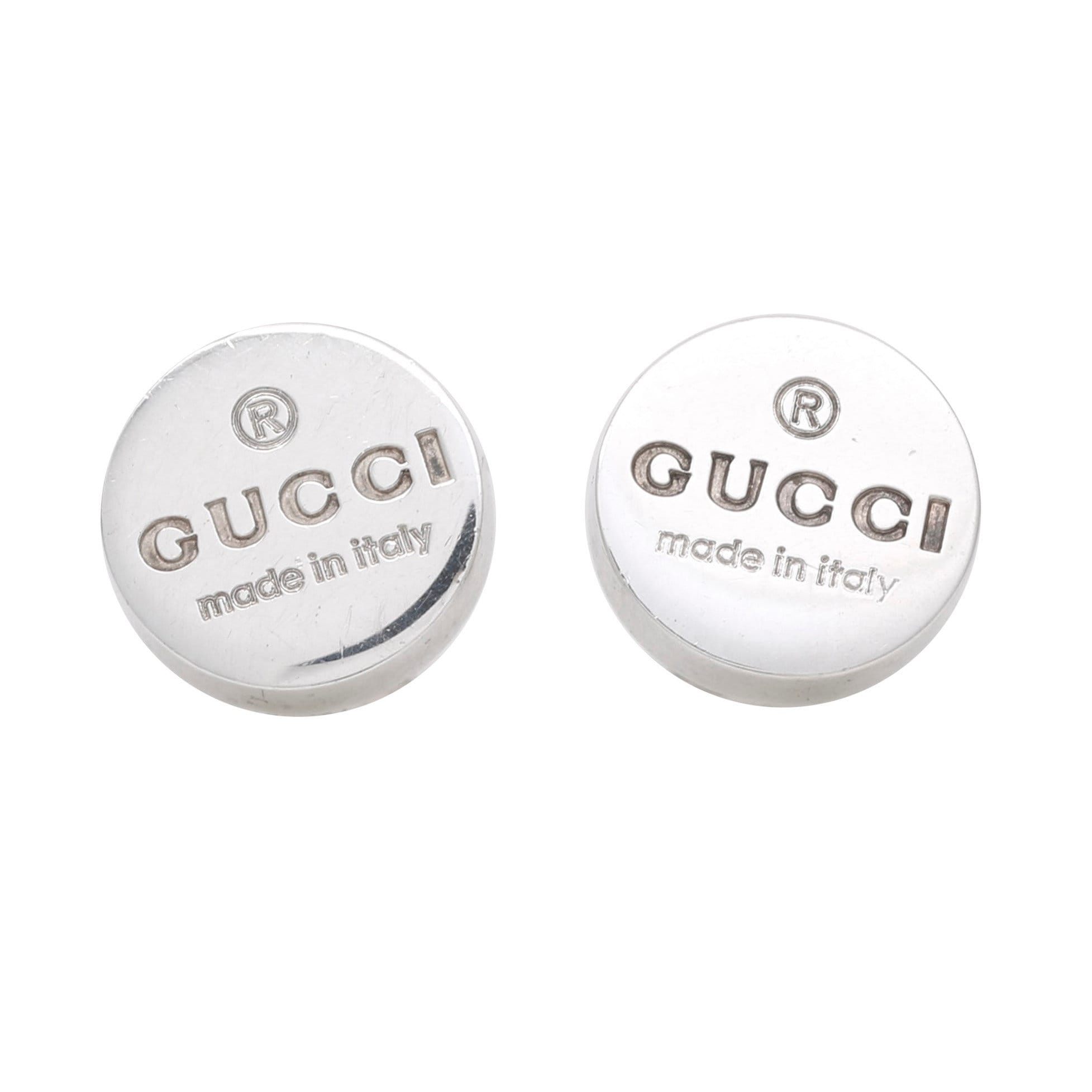 Gucci Sterling Silver Etched Logo Trademark Tiny Square Stud Earrings –  Amarcord Vintage Fashion