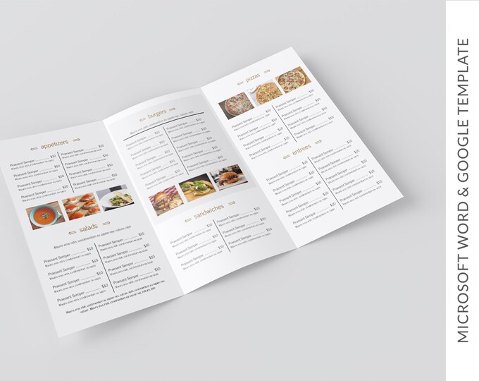 Trifold Menu Template, Restaurant Menu, Printable Menu, Editable Menu ...