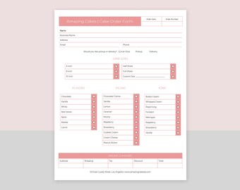 Cake Order Form Etsy
