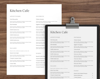 restaurant menu template etsy