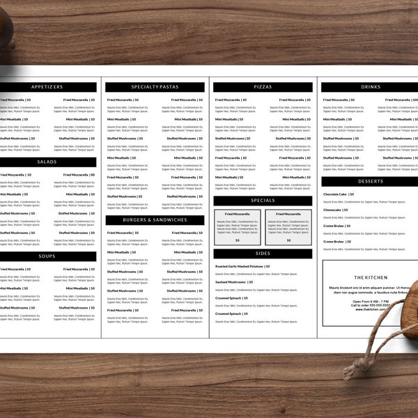 Large Menu Template,  Restaurant Menu, printable menu, editable menu, Word Menu, Google Doc Menu, large restaurant menu