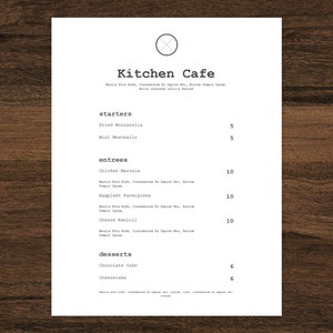Menú de palabras retro, plantilla de menú de restaurante, menú de restaurante, menú para cafetería, menú de cafetería, menú simple, menú diy, google docs, descarga instantánea