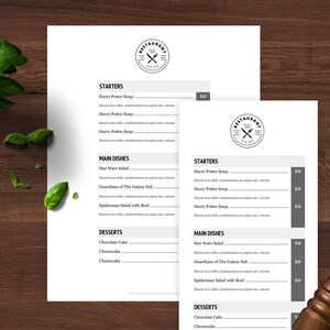 Menüvorlage, Restaurantmenü, druckbares Menü, bearbeitbares Menü, Word-Menü, Google Doc-Menü
