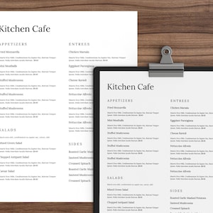 Menú de palabra mínima, plantilla de menú de restaurante, menú de restaurante, menú para cafetería, menú de cafetería, menú simple, diseño de menú de restaurante, Menú Restaurante