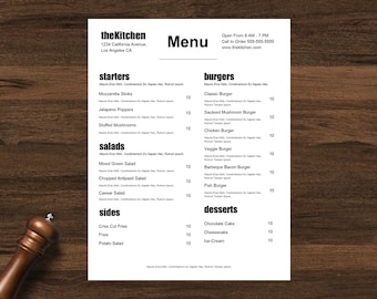 Food truck menu, restaurant menu template, restaurant menu, minimal menu, café menu, simple menu, word menu, google docs, instant download