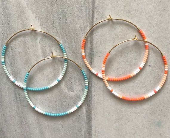 Etsy beaded hoop earrings discount