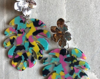 Palm leaf acrylic earrings