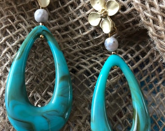 Turquoise acrylic teardrop earrings