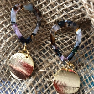 Teardrop with gold disc charm earrings