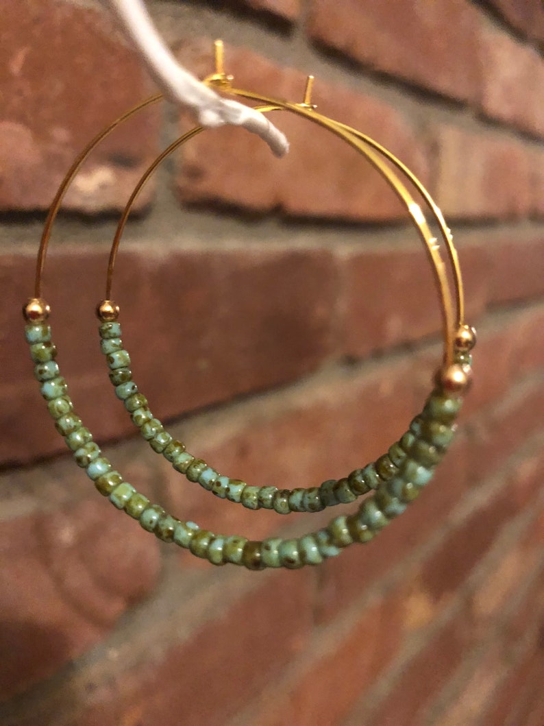 Beaded Panel Pattern Hoops in Turquoise AEA3038 main image 0