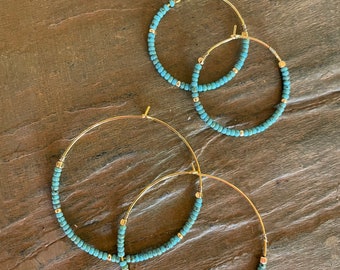 Picasso Turquoise Beaded Hoop Earrings