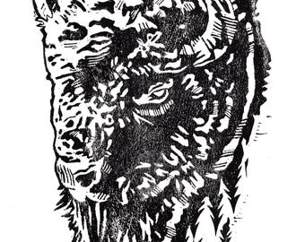 Bison Linocut Print