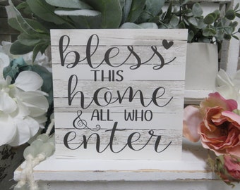 Bless This Home & All Who Enter / Religious Home Decor / Entryway Family Decor / Family Room Wood Sign / Home Decor Wood Sign