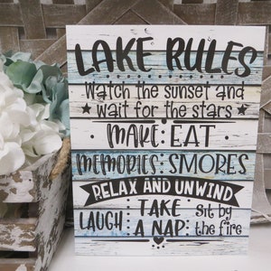 Lake Sign / Lake Rules Watch the Sunset.../ Lake Subway Art Sign / Lake House Wall Decor / Lake Lover Gift / Lake House Wood Sign Decor