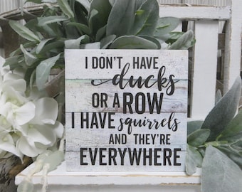 Funny Desk Sign:  I Don't Have Ducks Or A Row I Have Squirrels And They're Everywhere, Humorous Office Decor