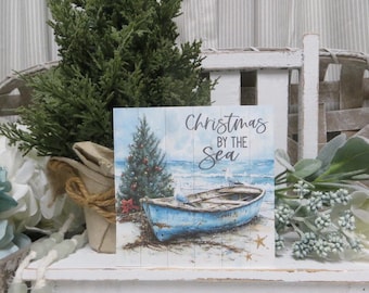 Beach Christmas Sign: Christmas by the Sea - Coastal Holiday Home Decor