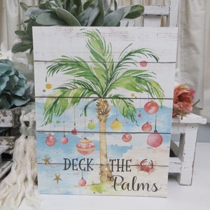 Beach Christmas Sign / Deck the Palms / Beach Christmas Decor / Christmas Tiered Tray Decor Sign / Holiday Christmas Crab Sign