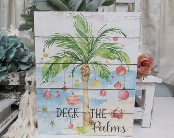 Beach Christmas Sign / Deck the Palms / Beach Christmas Decor / Christmas Tiered Tray Decor Sign / Holiday Christmas Crab Sign