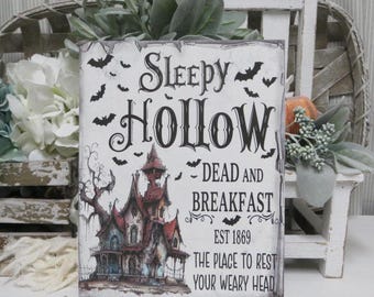 Halloween Sign: Sleepy Hollow Dead and Breakfast - Halloween Fall Tiered Tray Decor