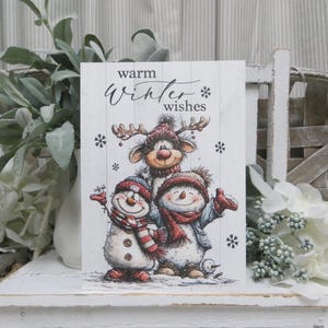 Winter Snowmen Sign: Warm Winter Wishes - Winter Tiered Tray Home Decor
