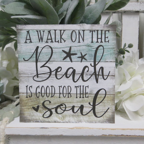 Beach Sign / A Walk on the Beach is Good For the Soul / Beach Tiered Tray / Beach House Decor / Beach Lover Gift / Beach House Wood Sign