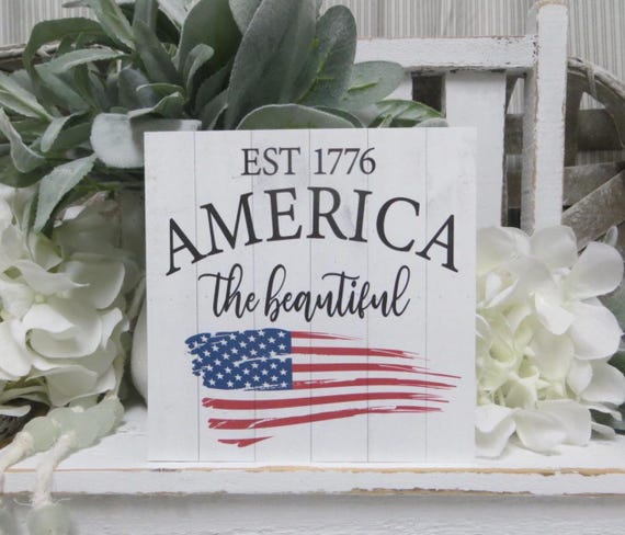 America the Beautiful EST 1776: Independence Day July 4th Tiered Tray Decor