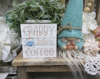 Beach Coffee Sign / Crabby Before Coffee / Beach House Decor / Beach Lover Gift / Beach Tiered Tray / Funny Beach Kitchen Coffee Sign