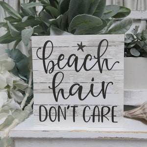 Beach Sign / Beach Hair Don&#39;t Care / Beach Decor / Beach Tiered Tray / Beach Lover Sign / Beach Themed Decor Sign / Beach House Decor