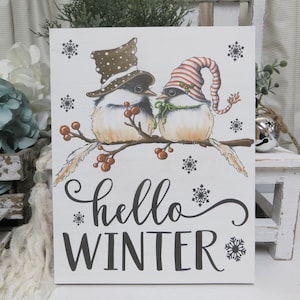 Winter Christmas Sign / Hello Winter / Winter Wood Sign / Winter Home Decor Sign / Snow Lover Sign / Winter Tiered Tray Decor Sign