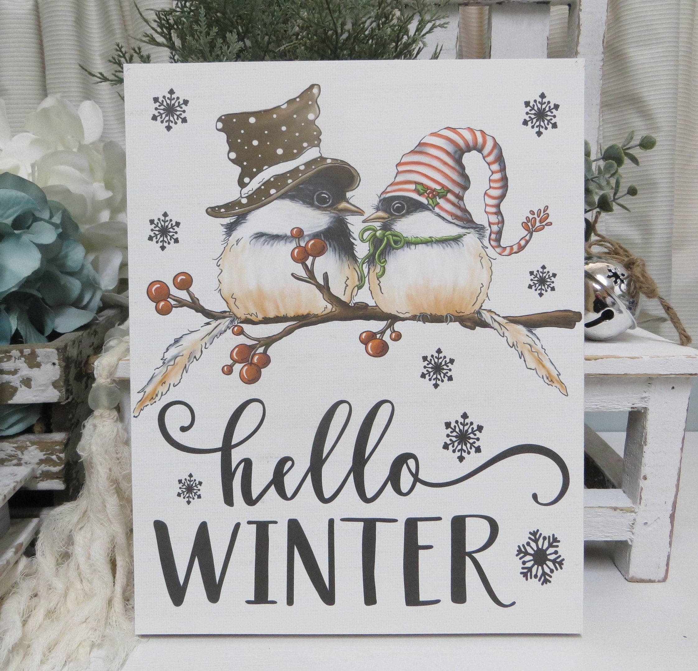 Winter Christmas Sign / Hello Winter / Winter Wood Sign / Winter Home Decor Sign / Snow Lover Sign / Winter Tiered Tray Decor Sign
