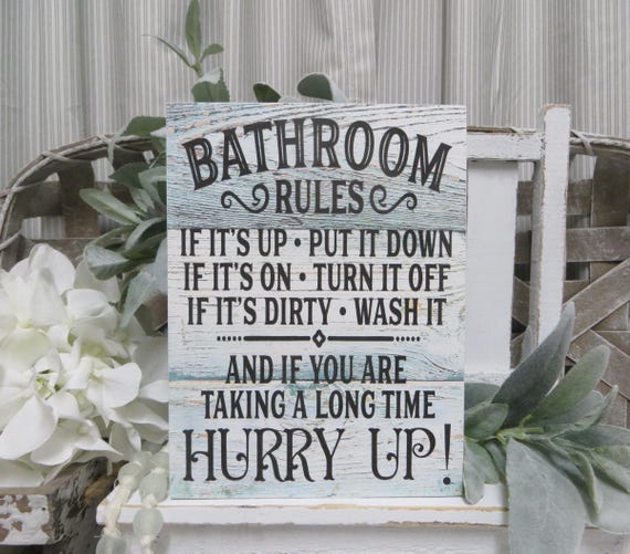 Funny Bathroom Sign: "Bathroom Rules If It's Up - Put It Down... ", Funny Kid's Bathroom Decor Sign